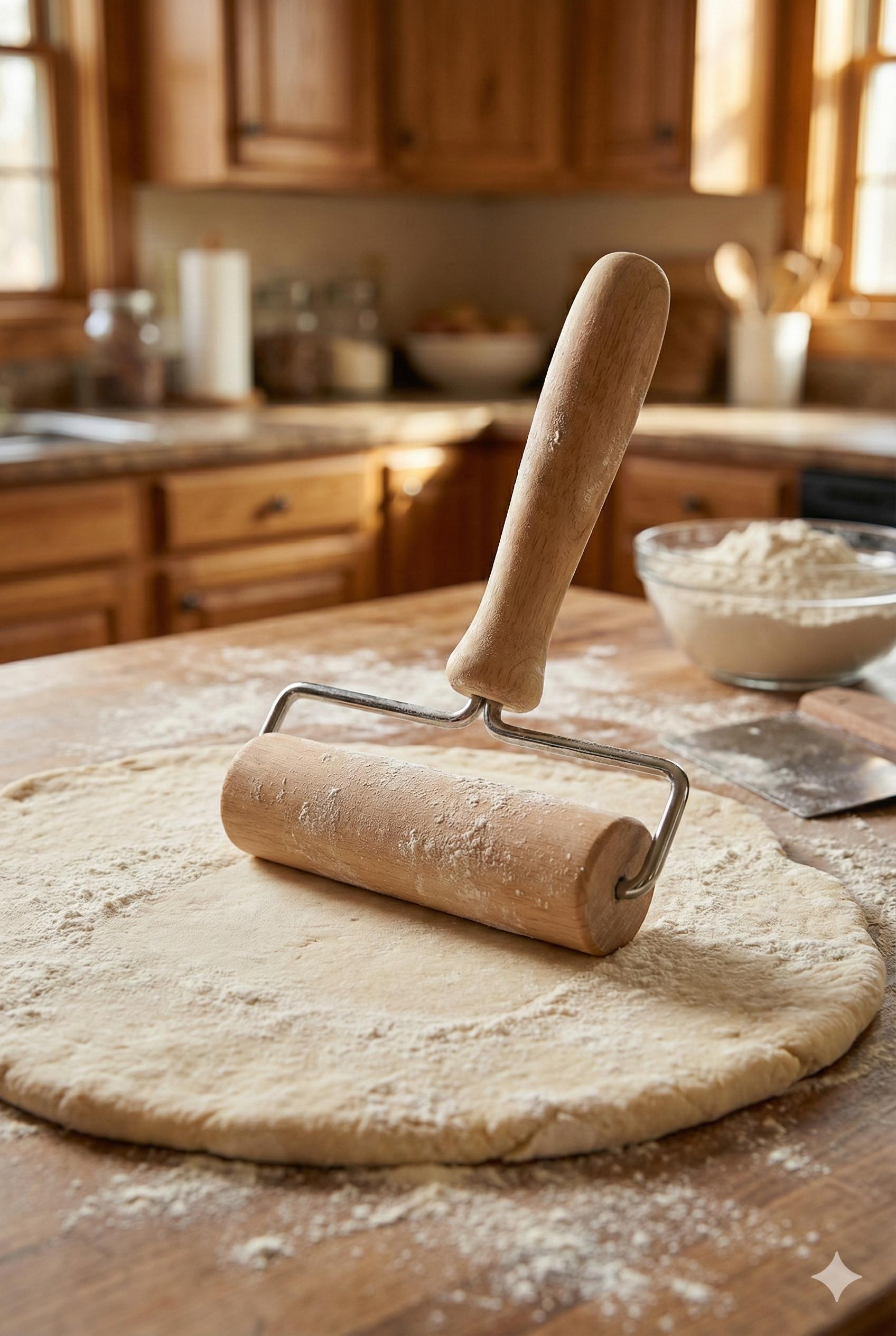 : Doğal Ahşap Tek El Hamur Açma Merdanesi - Pizza, Tart ve Pasta Rulosu *200