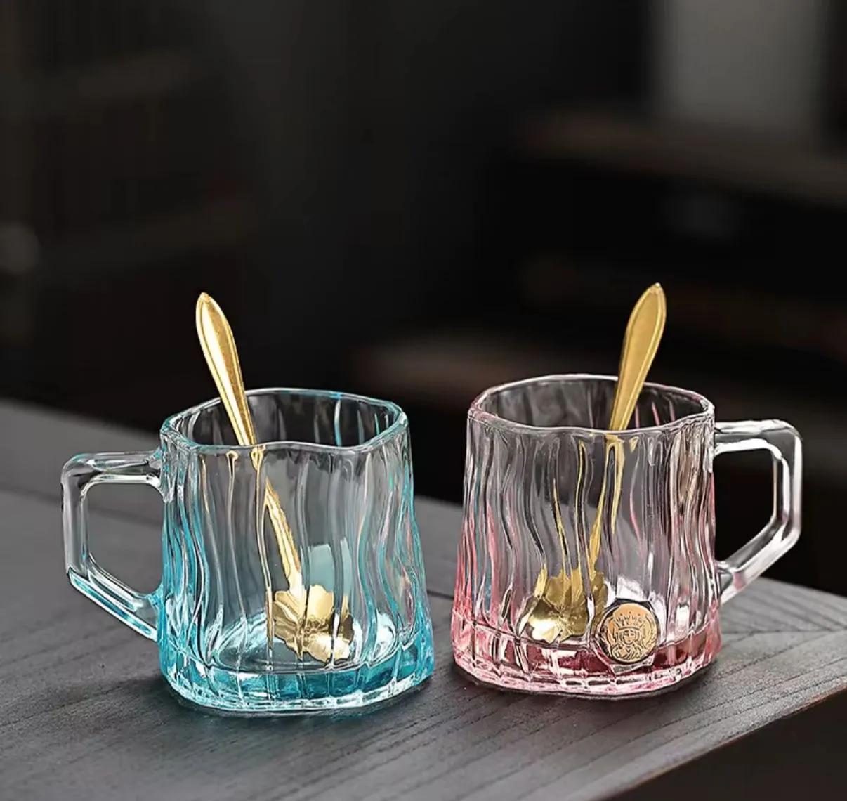 2 Lİ Cam Kupa Bardak Set + Çay Kaşığı *30