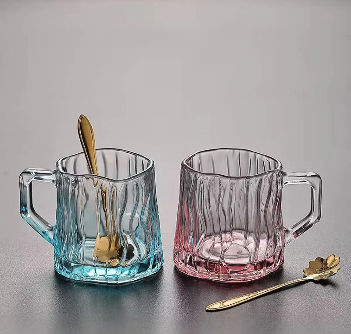 2 Lİ Cam Kupa Bardak Set + Çay Kaşığı *30