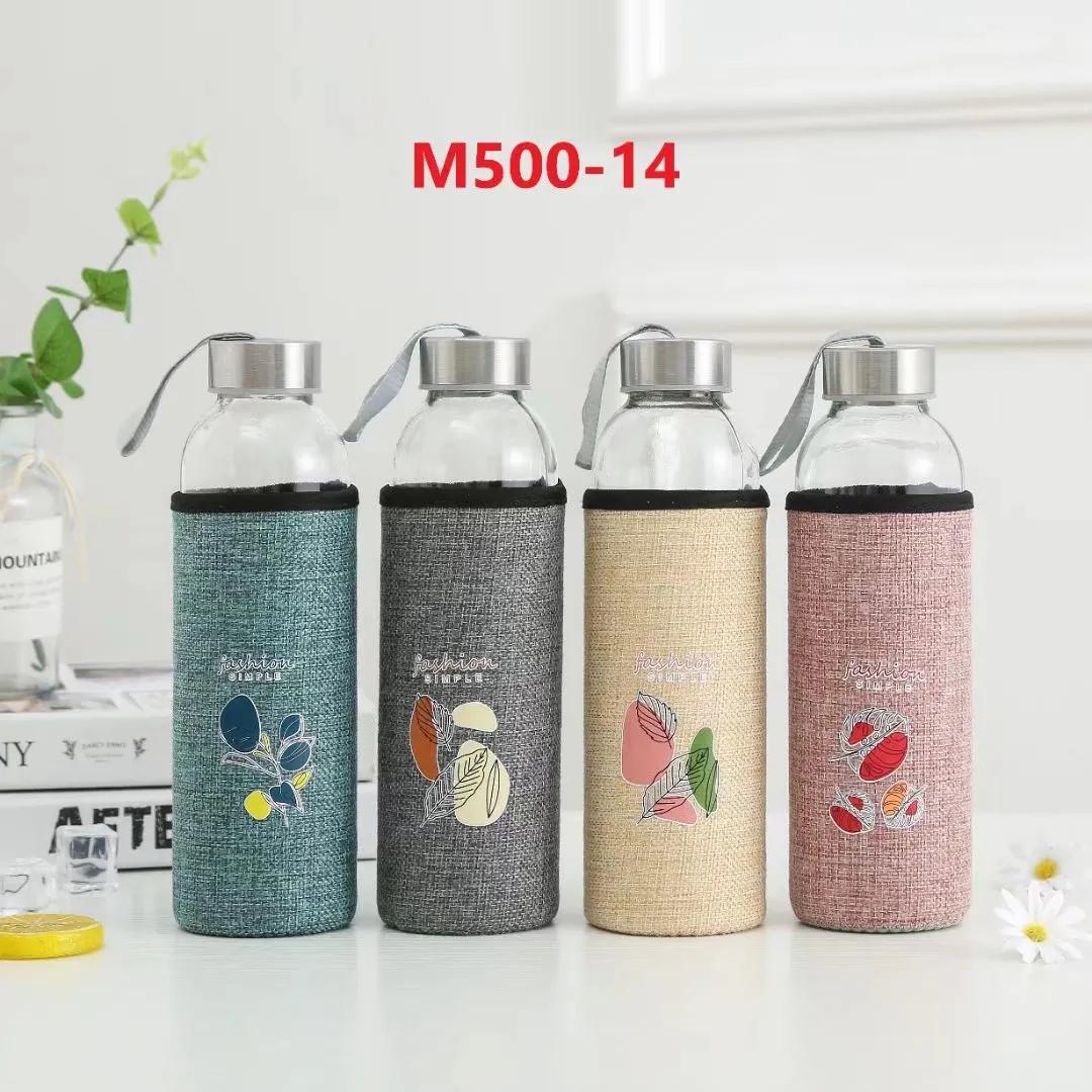 500 ml Cam Şişe Kılıflı Motivasyon Su Matarası