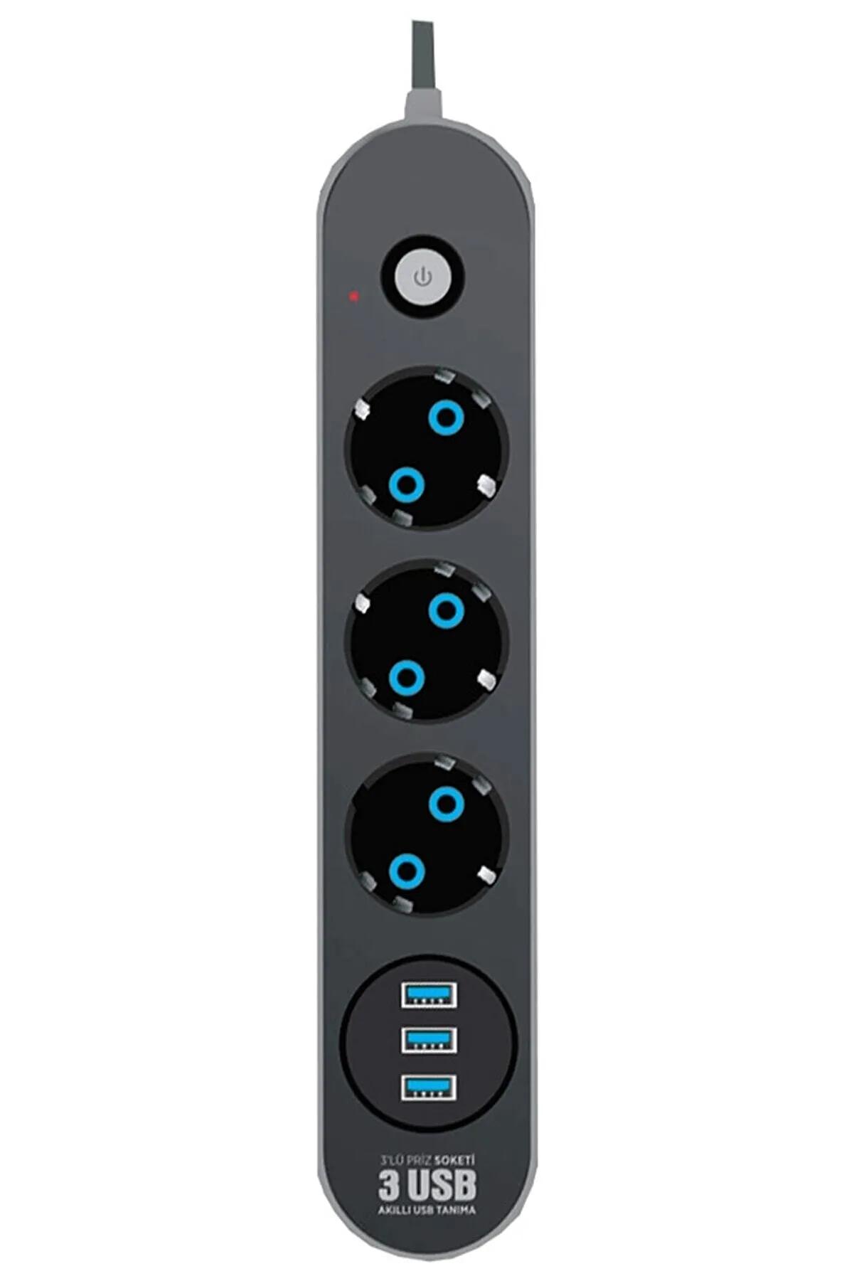 Akım Korumalı Grup Priz ve 3'lü Usb Şarj Aleti
