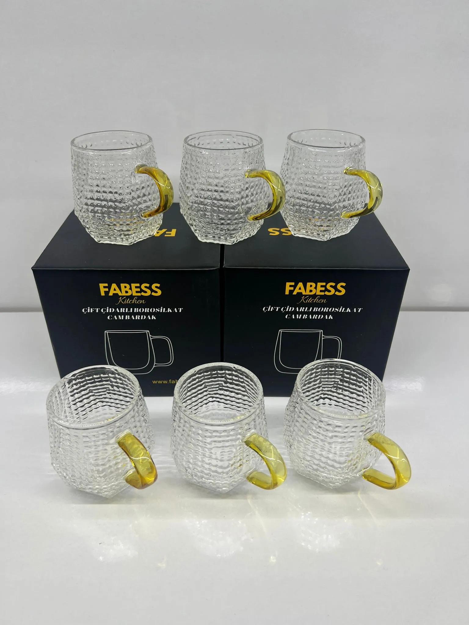 Altın Kulplu Kahve Yanı Bardağı 6 Lı Set 130 Ml