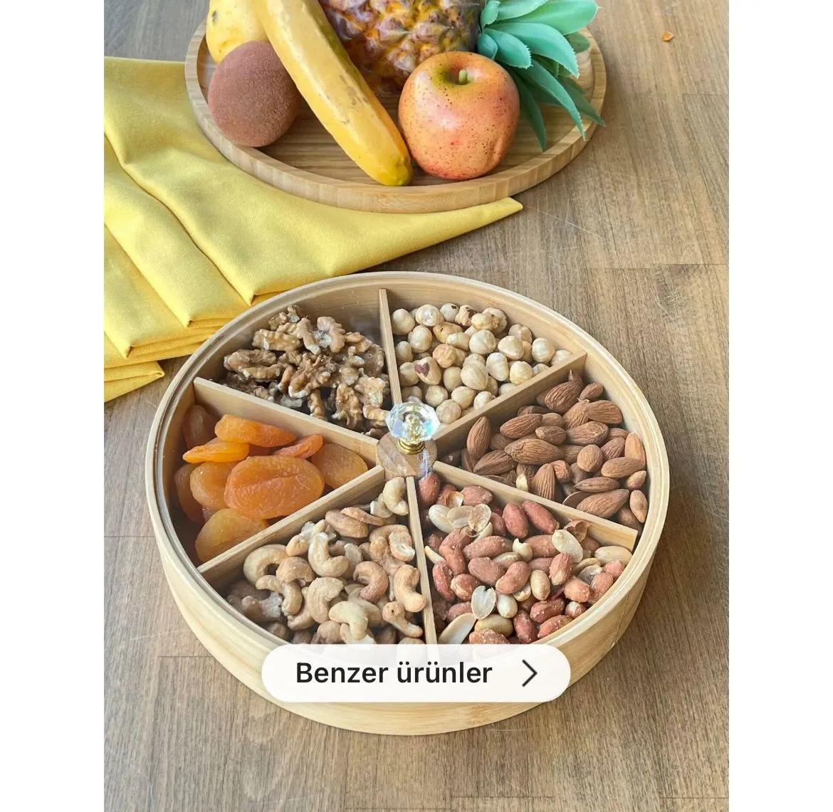 Bambu Çerezlik Cam Kapaklı 3 Bölmeli