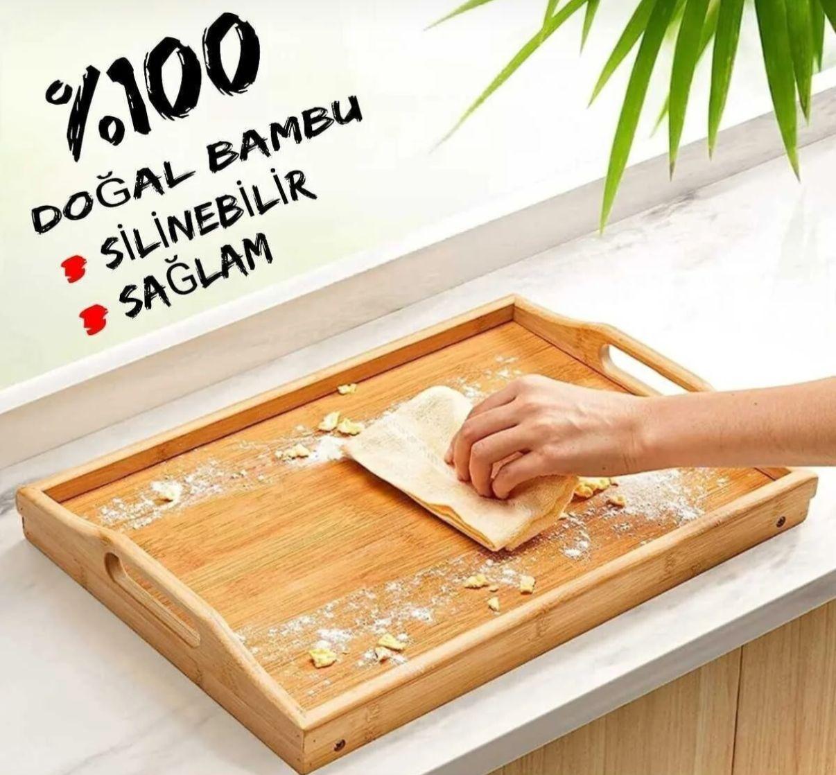 Bambu Kulplu Tepsi 38x26 *14