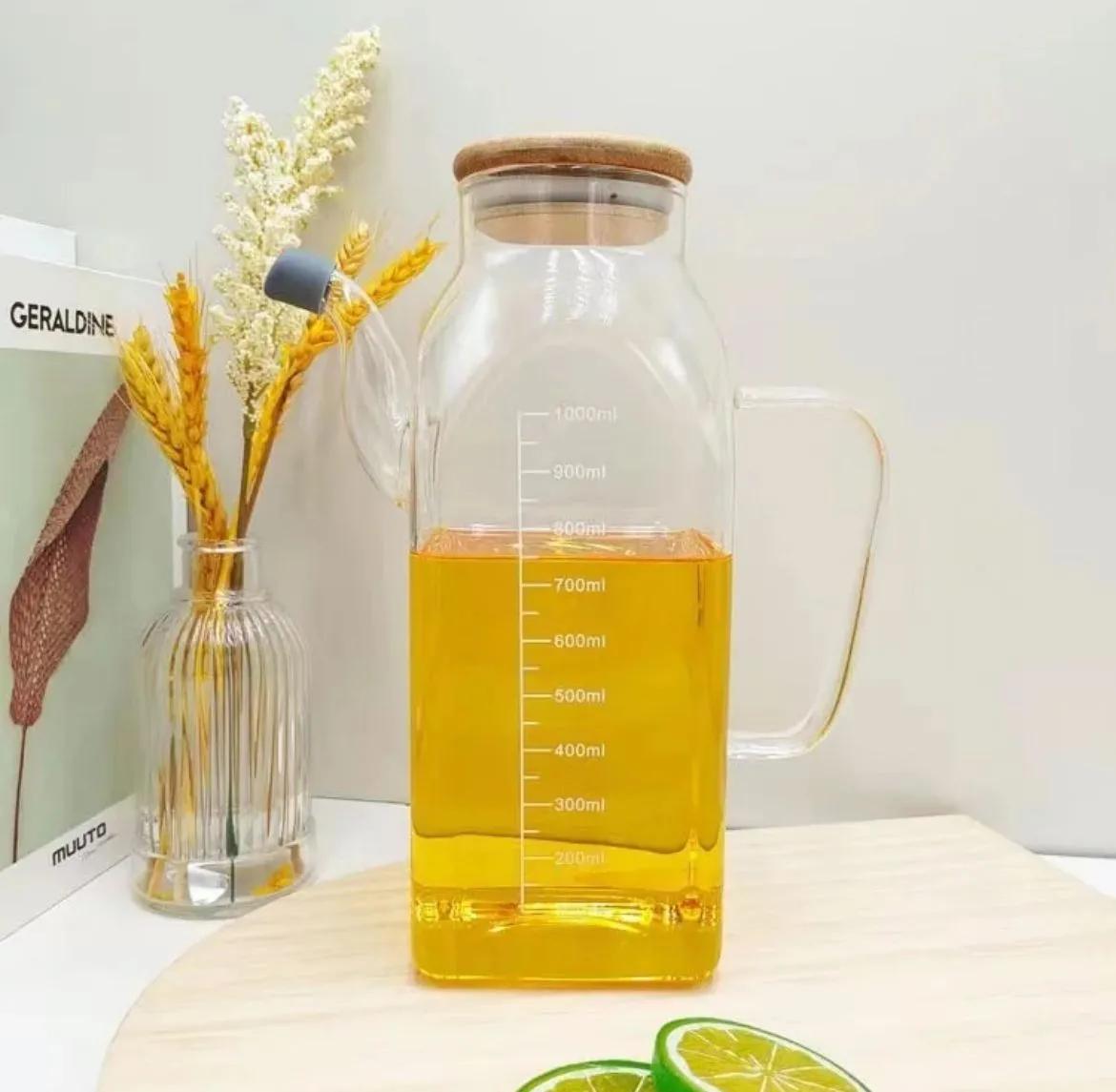 Borasilikat Bambu Kapaklı Yağlık Kare Model 1000 Ml