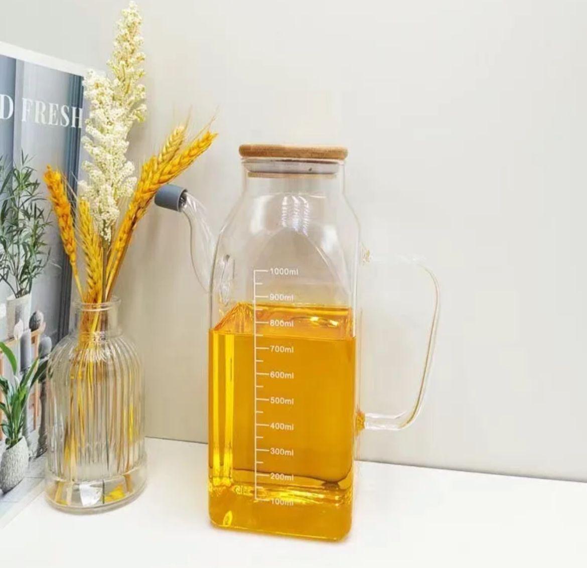 Borasilikat Bambu Kapaklı Yağlık Kare Model 1000 Ml