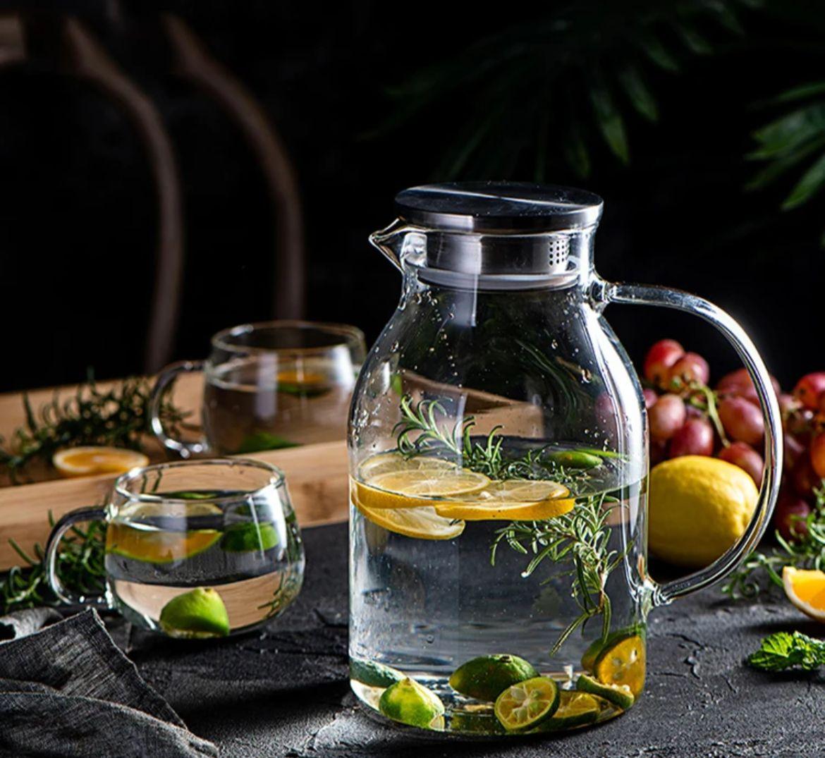 Borasilikat Cam Sürahi Metal Kapak 1500 Ml