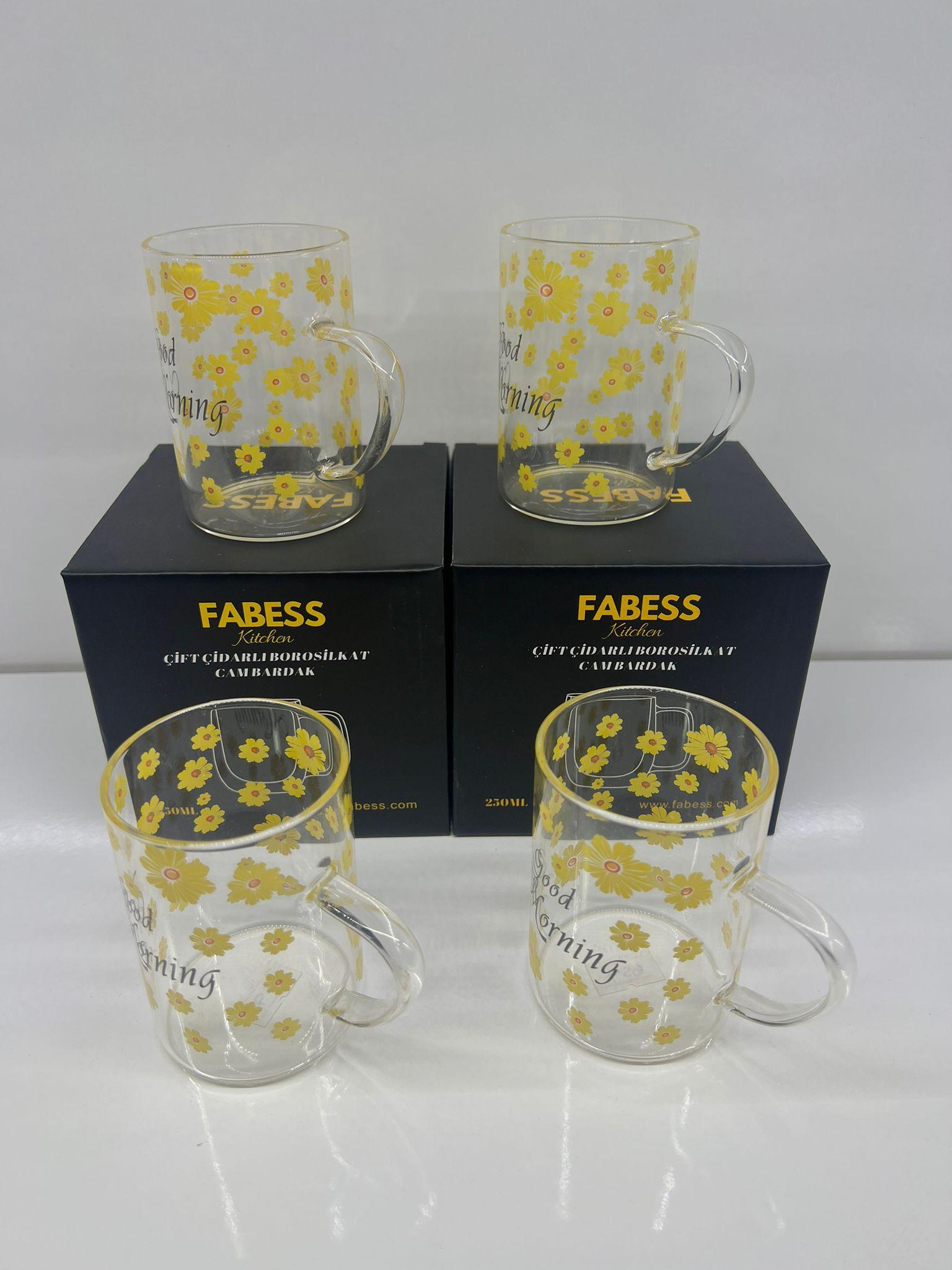 Borasilikat Kulplu Papatya Desenli Cam Bardak 200 Ml