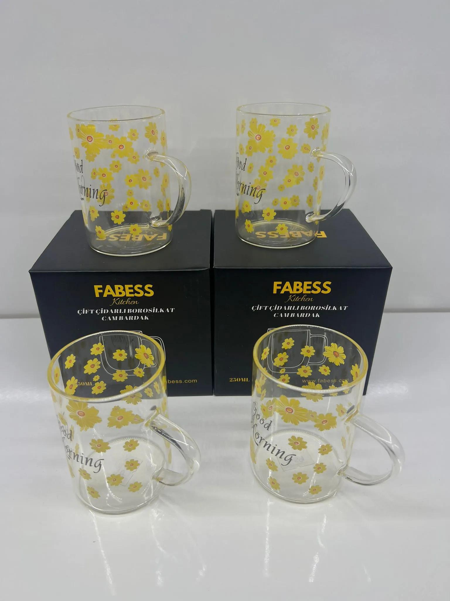 Borasilikat Kulplu Papatya Desenli Cam Bardak 200 Ml