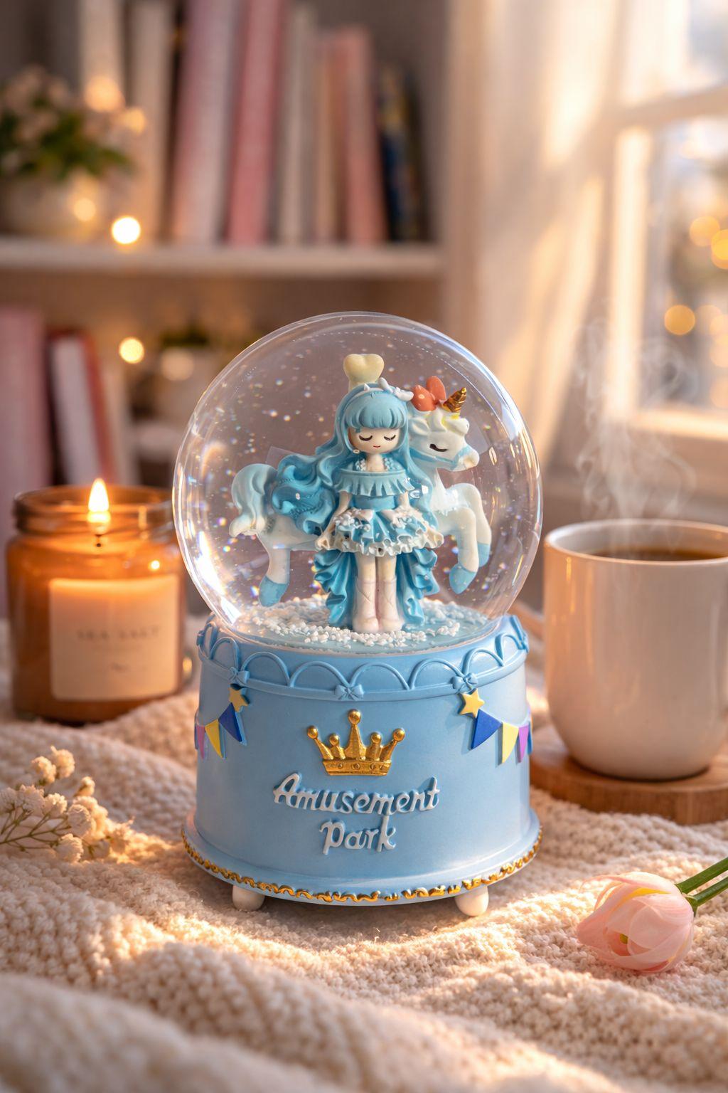 Unicornlu Romantik Kar Küresi – Müzikli Amusement Park Dekoratif Snow Globe