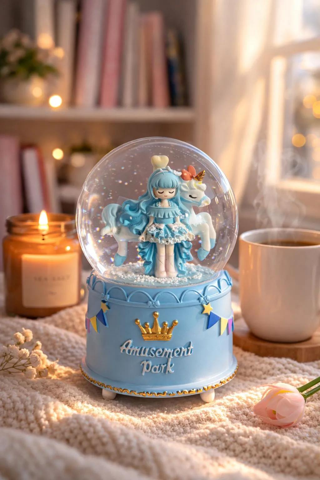 Unicornlu Romantik Kar Küresi – Müzikli Amusement Park Dekoratif Snow Globe