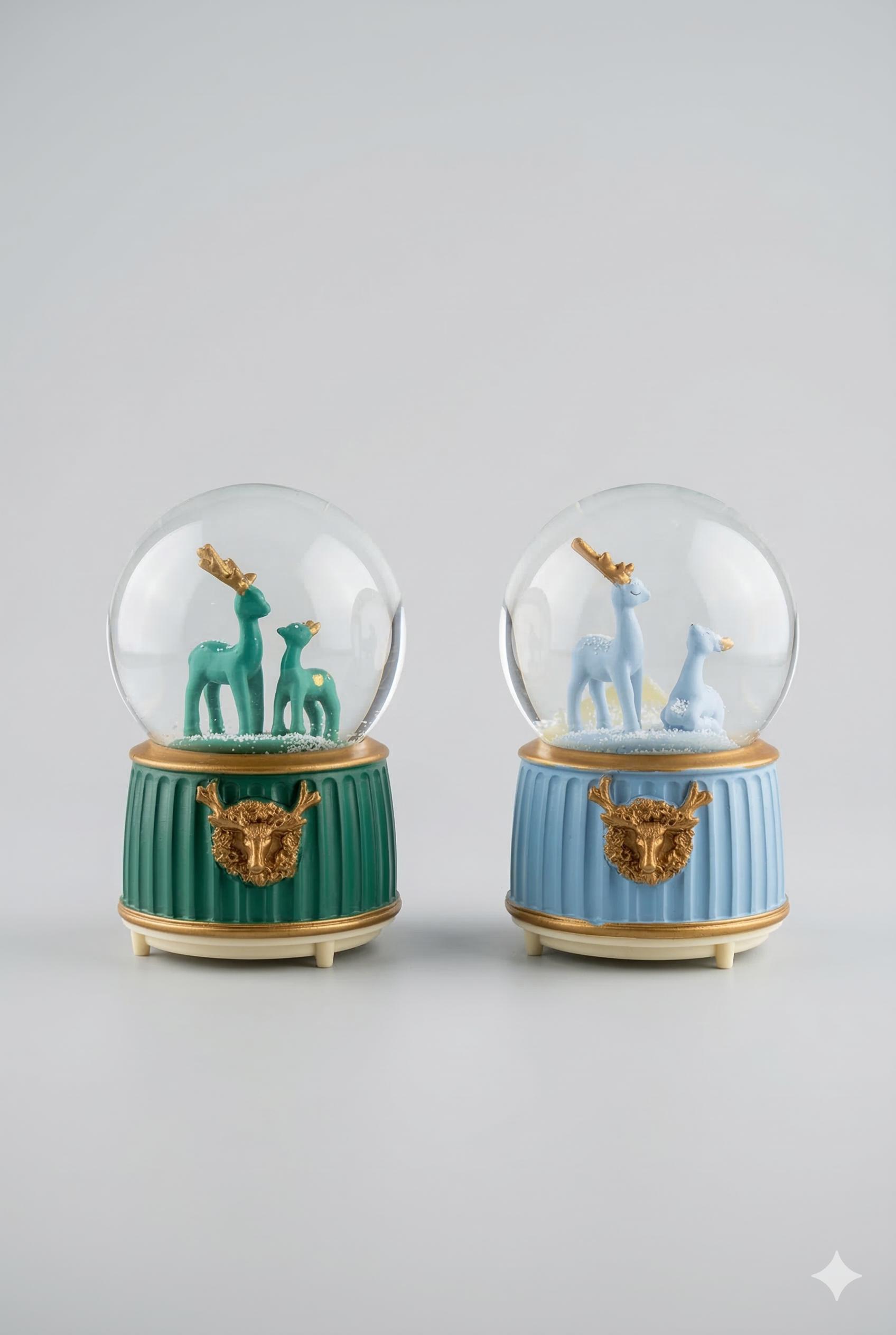 Geyik Figürlü Antik Gold Detaylı Müzikli Kar Küresi