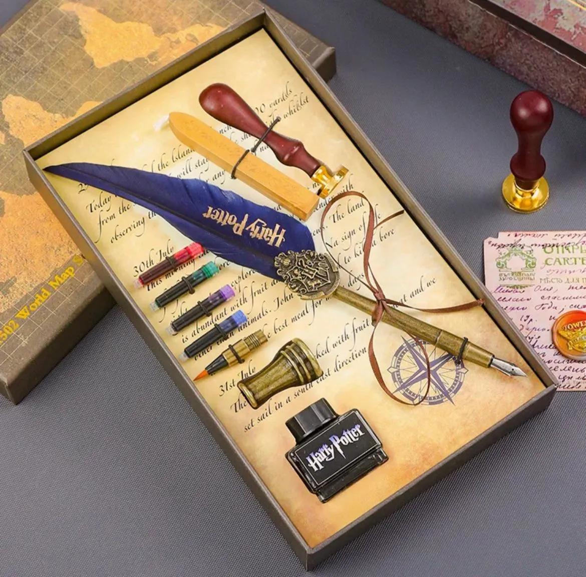 Harry Potter Kuş Tüylü Hokka Kalem Seti + Mühür