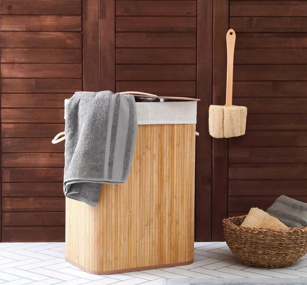Katlanabilir Bambu Çamaşır Sepeti Kare 41x31x50 *15