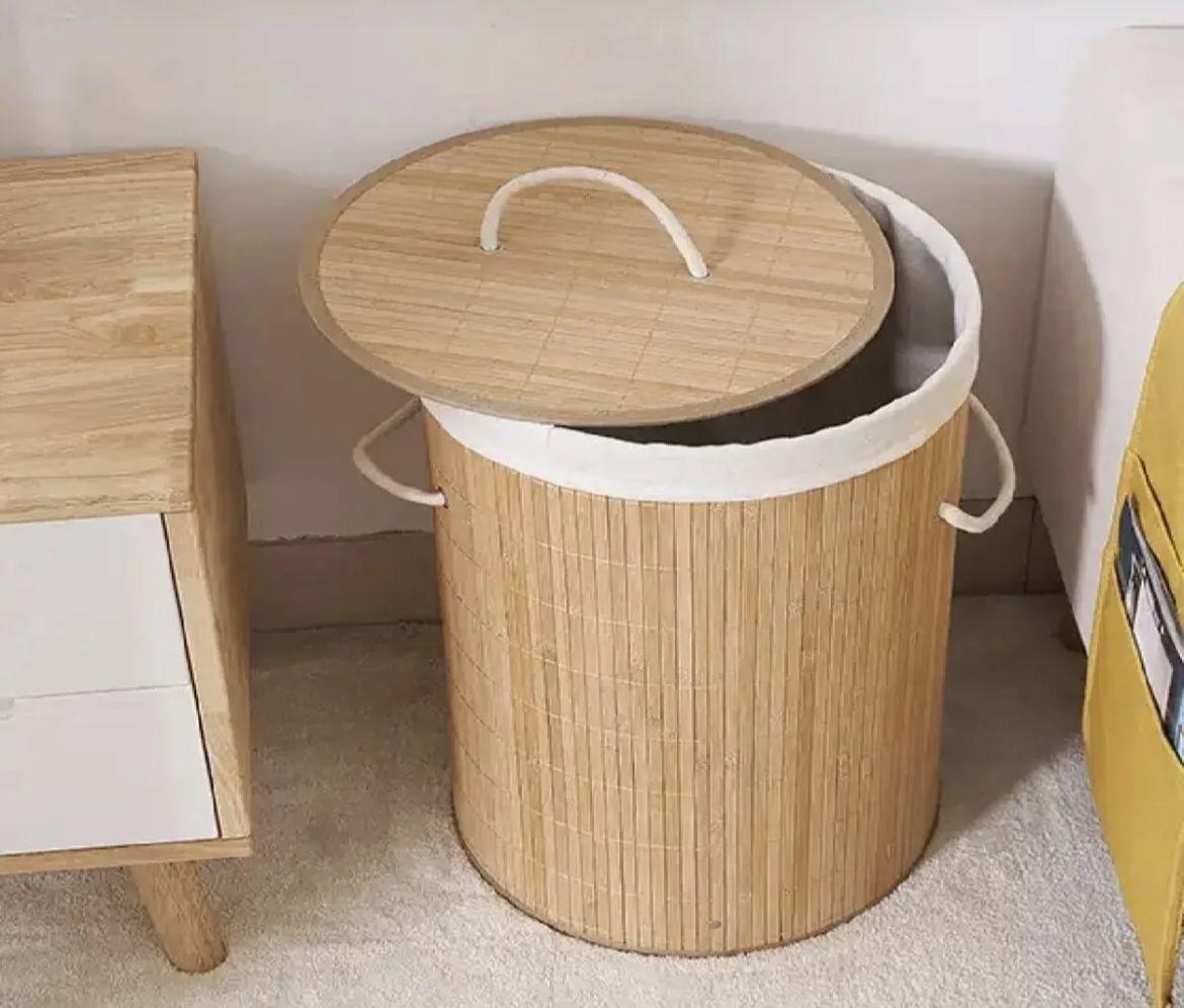 Katlanabilir Bambu Çamaşır Sepeti Yuvarlak 35x50 *15