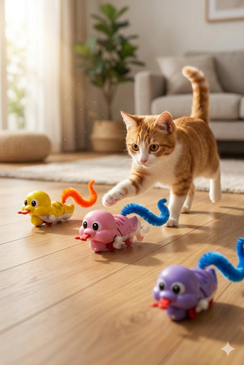 Kurmalı ve Tüylü Hareketli Yılan Kedi Oyuncağı