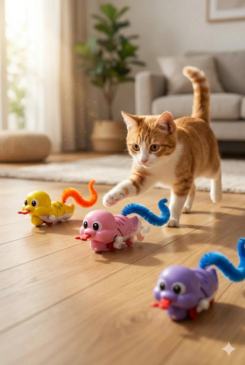 Kurmalı ve Tüylü Hareketli Yılan Kedi Oyuncağı