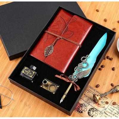 Kuş Tüylü Hokka Kalem Seti + Defter