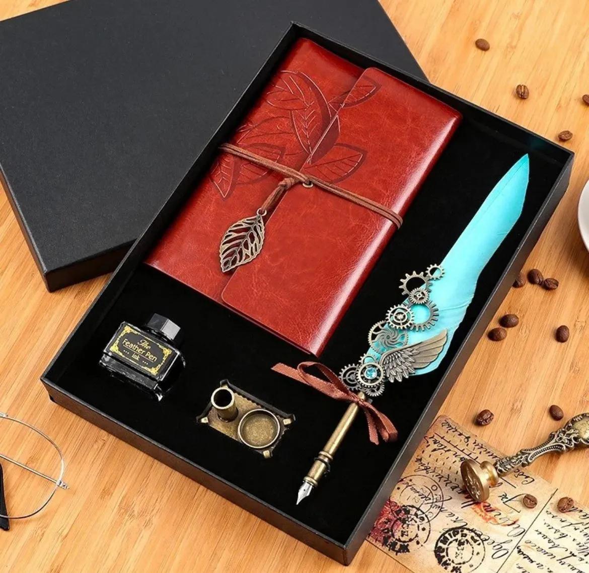 Kuş Tüylü Hokka Kalem Seti + Defter
