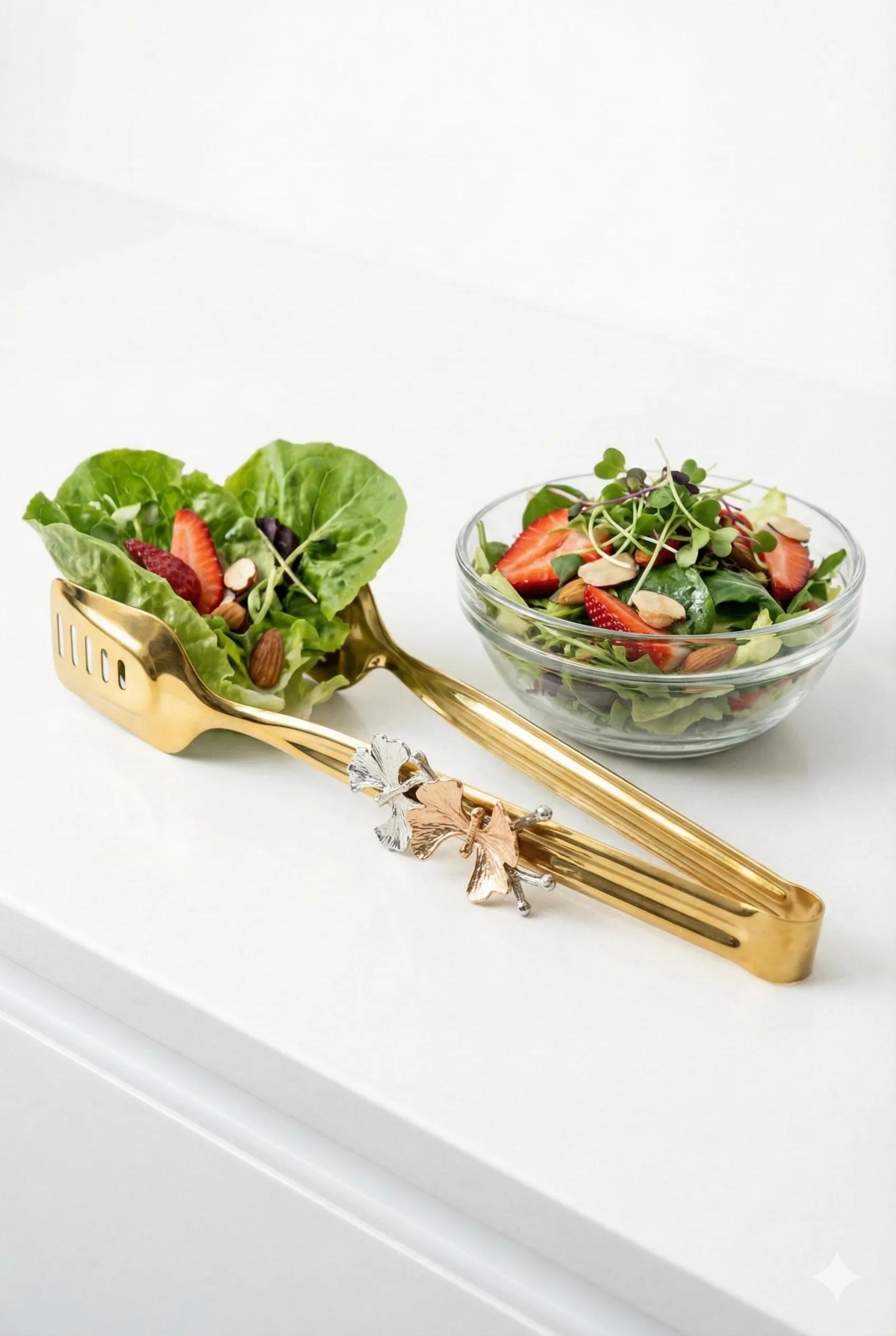 Lüks Kelebek Figürlü Gold Paslanmaz Çelik Makarna ve Salata Servis Maşası - Şık Sofralar İçin Özel Tasarım  Model 2/*240