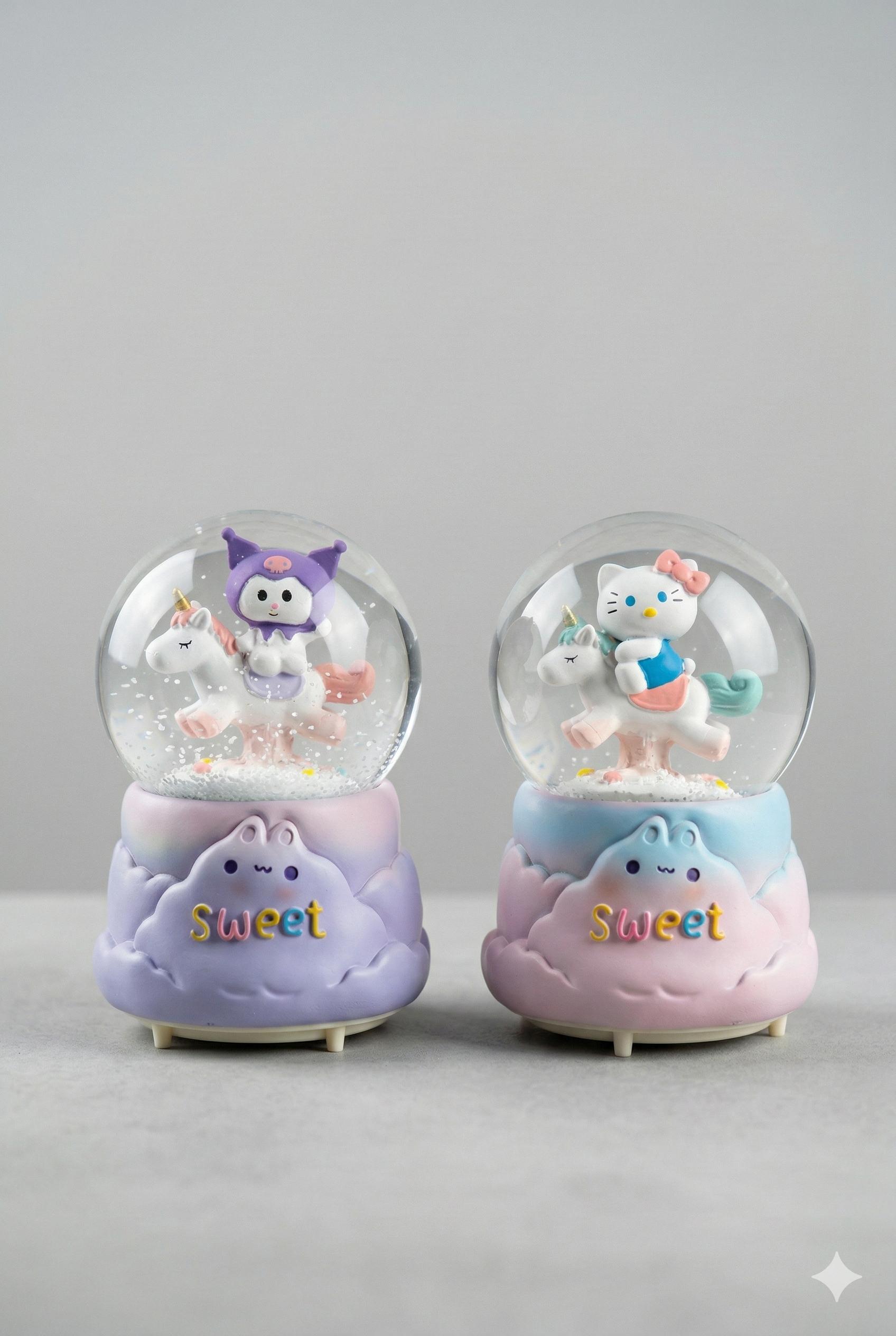 Masalsı Düşler Bulut Tabanlı Kedi ve Tavşan Unicorn Kar Küresi