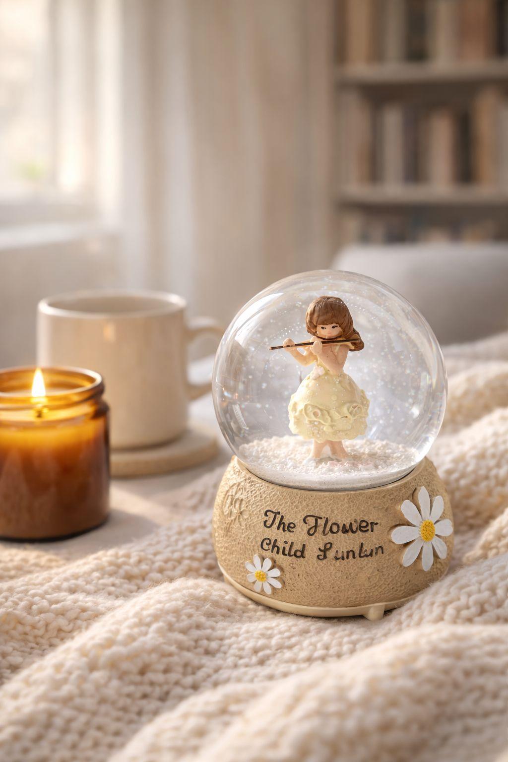 Müzikli Işıklı Kar Küresi – Keman Çalan Kız Figürlü Dekoratif Snow Globe (The Flower Child Lunlun)