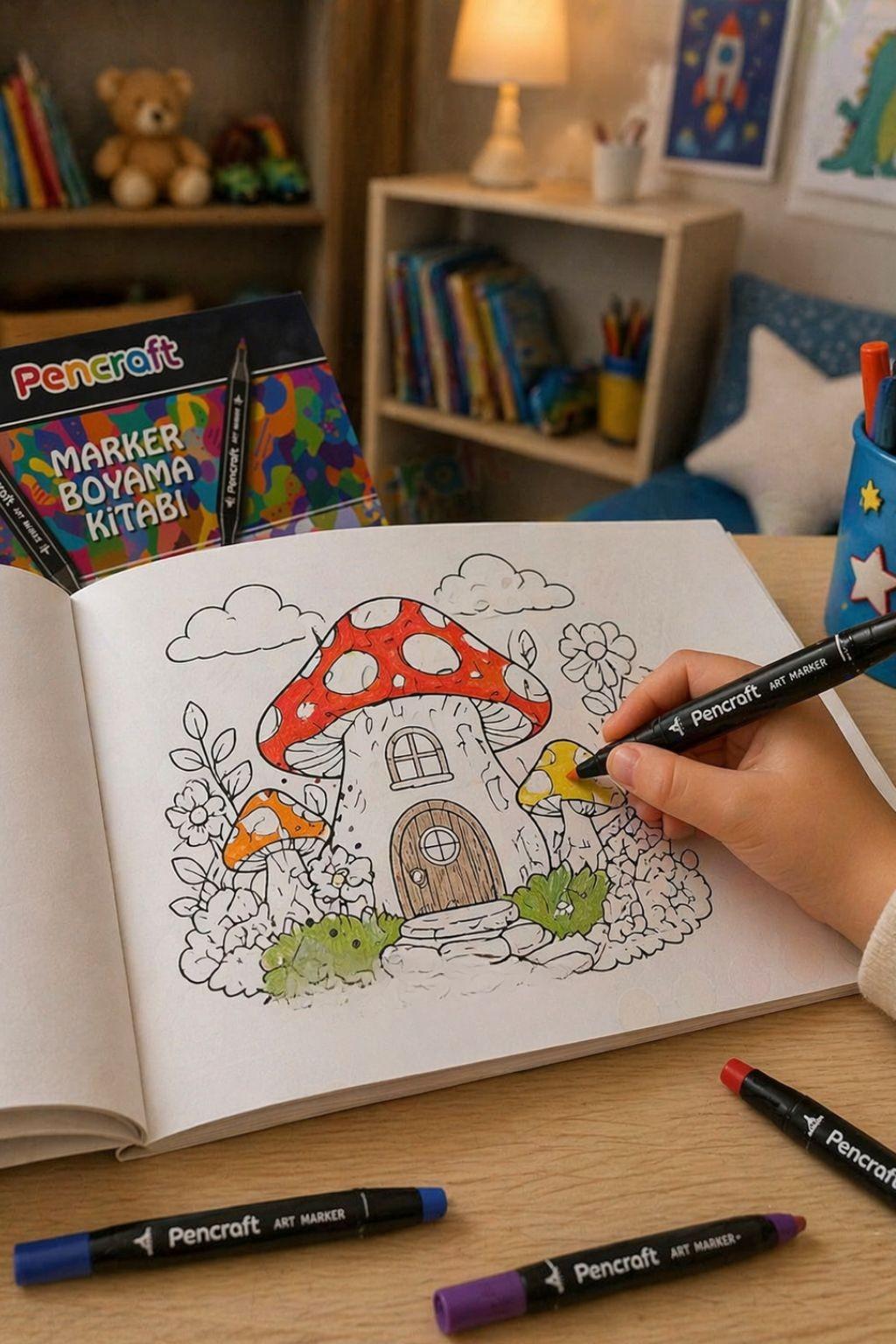 Pencraft Marker Boyama Kitabı – 24 Sayfa Özel Kalın Kağıtlı, Arkaya Geçirmez Tasarım