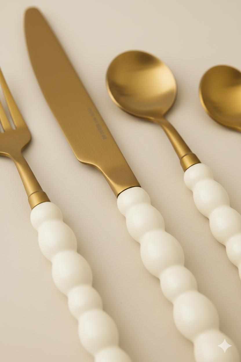 Premium Gold Serisi Beyaz Bubble Saplı Yemek Çatal 6 lı Set*100