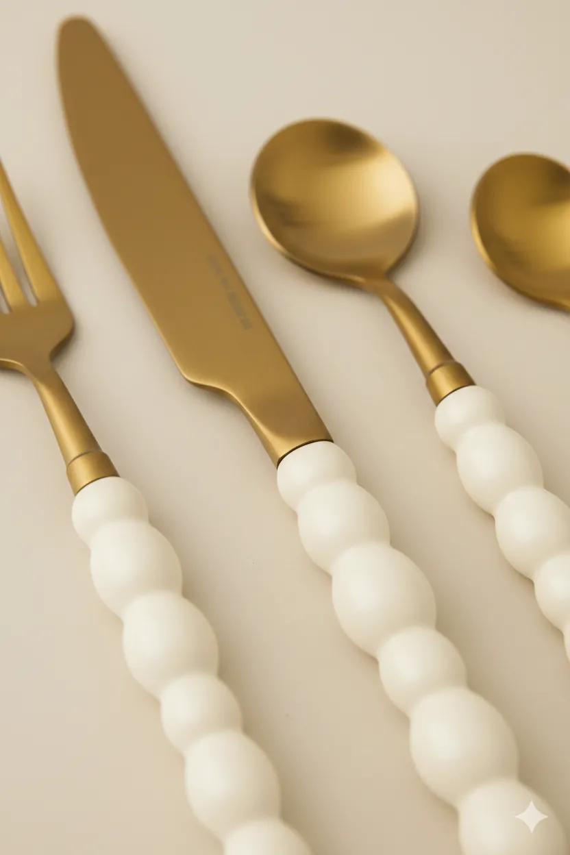 Premium Gold Serisi Beyaz Bubble Saplı Tatlı Çatal 6 lı Set *100