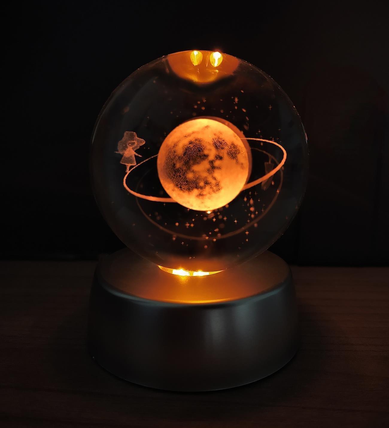 Renk Değiştiren Led Işıklı Cam Satürn Kız Küre Ay Lamba