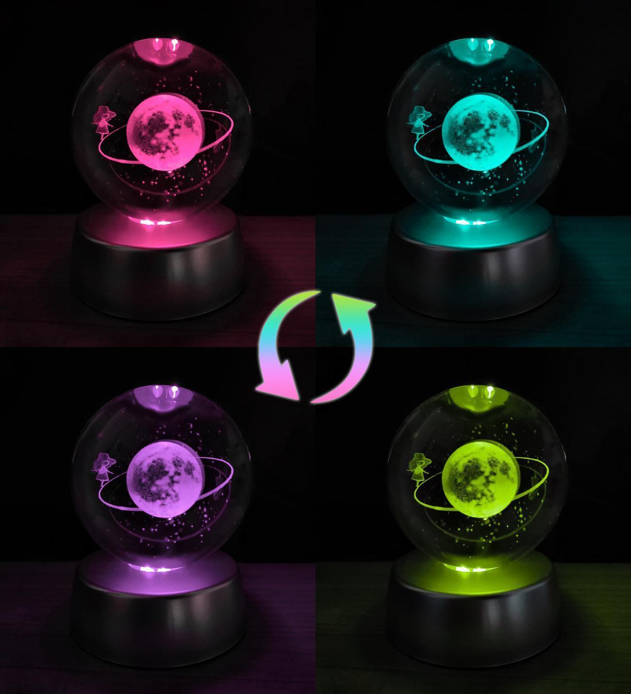 Renk Değiştiren Led Işıklı Cam Satürn Kız Küre Ay Lamba