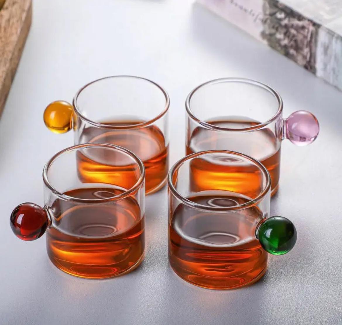 Renkli Boncuk Kulplu Kahve Yanı Bardağı 6 Lı Set 100 Ml
