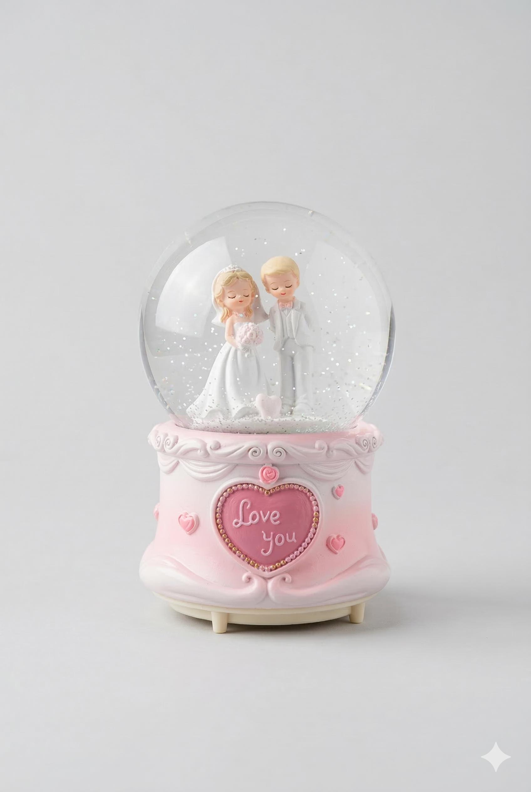 Romantik Gelin Damat Figürlü Dekoratif Kar Küresi