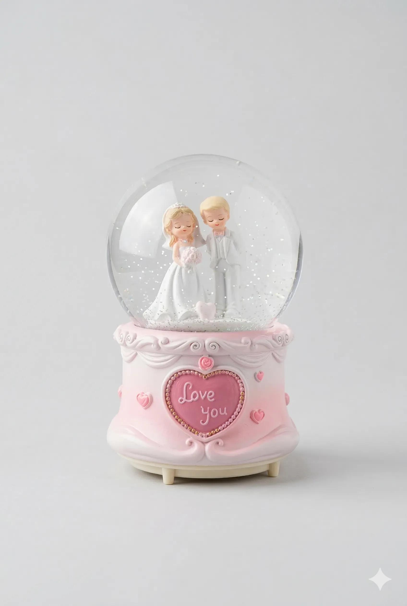 Romantik Gelin Damat Figürlü Dekoratif Kar Küresi