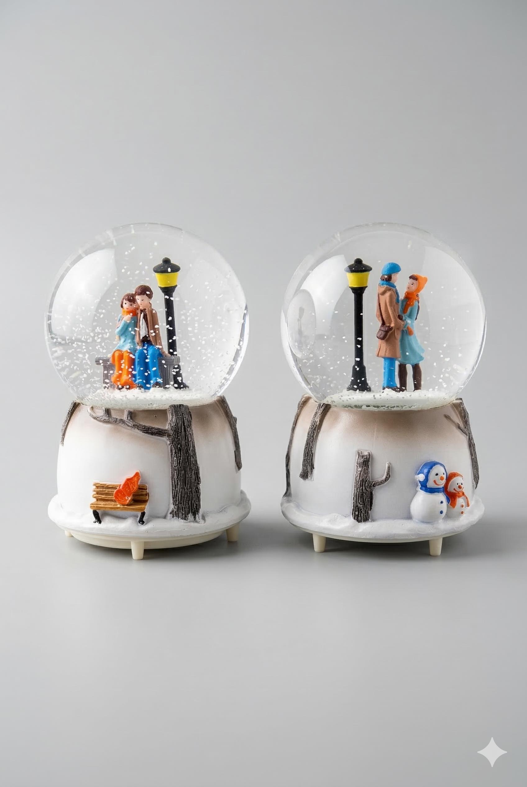 Romantik Kış Masalı Çift Temalı Kar Küresi