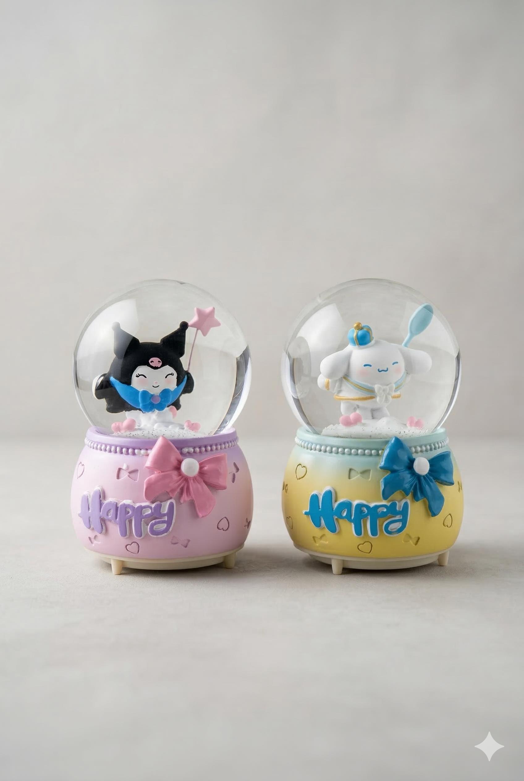 Sevimli Karakterli "Happy" Yazılı Dekoratif Kar Küresi