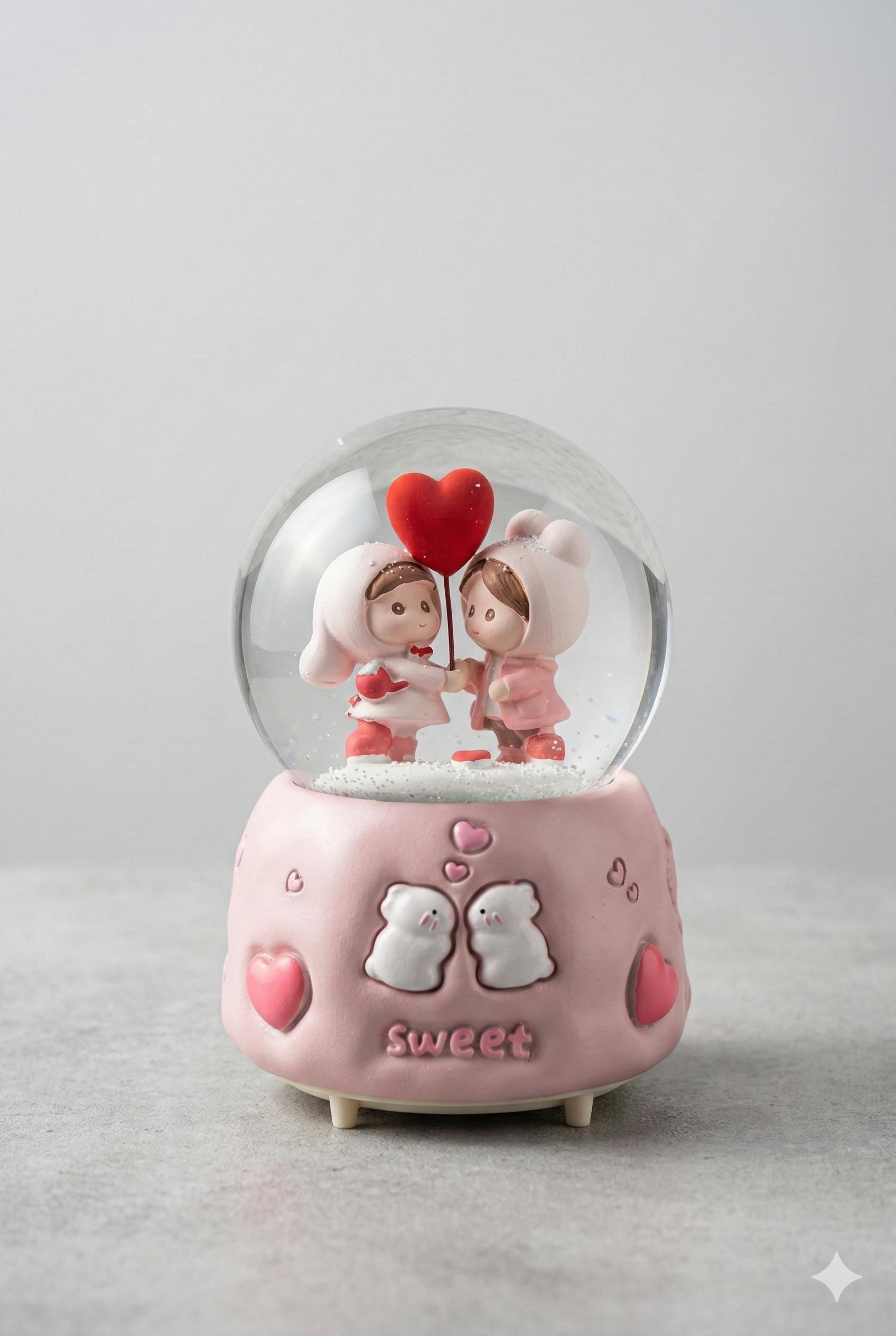 Sweet Love Serisi - Kalp Balonlu Romantik Kar Küresi ve Müzik Kutusu