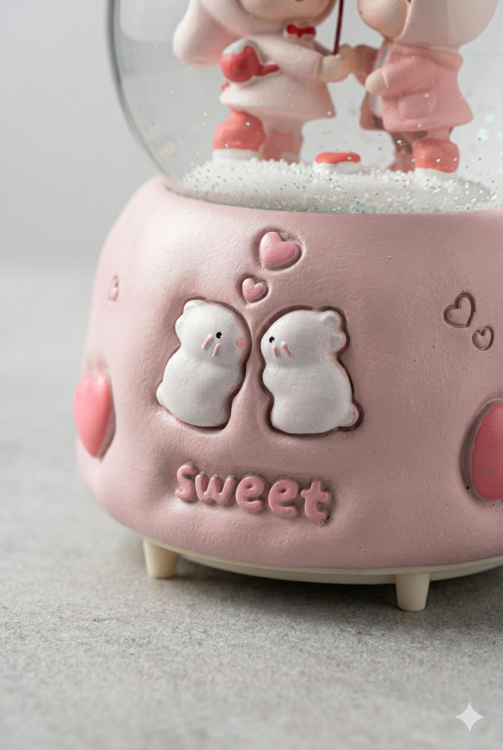 Sweet Love Serisi - Kalp Balonlu Romantik Kar Küresi ve Müzik Kutusu