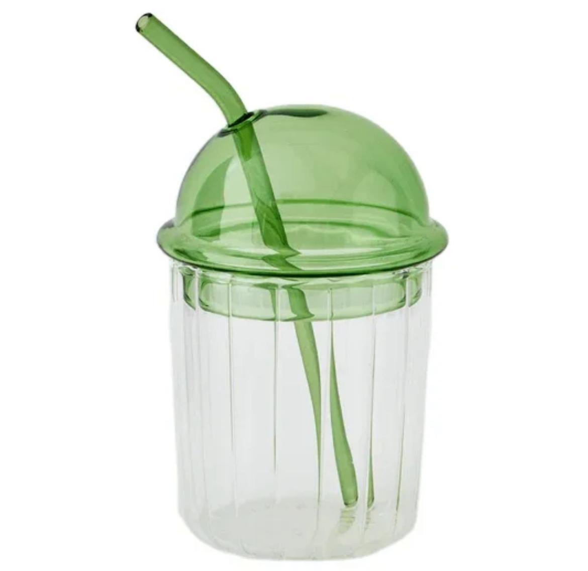 Yeşil Kapaklı Pipetli Soğuk Kahve Bardağı 450 Ml