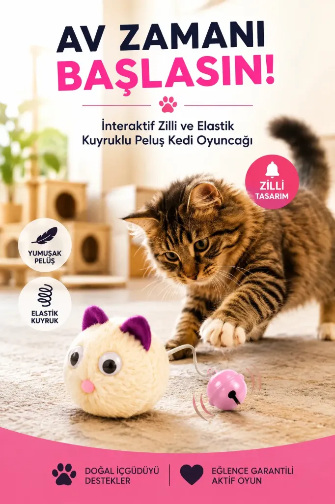 Kedi Oyuncak Zilli Peluş Oyuncak