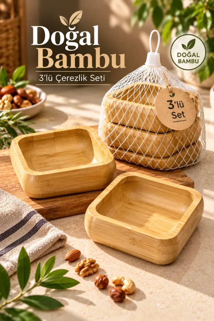 Wooden Snack Bowl 3 Piece Net Square