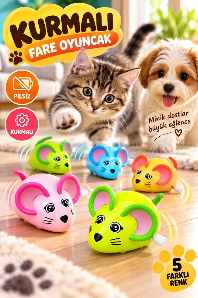 Cat Dog Plastic Wind-Up Mouse Small