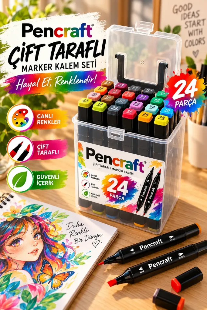 24 Pencraft Marker Boyama Seti Plastik Kutulu