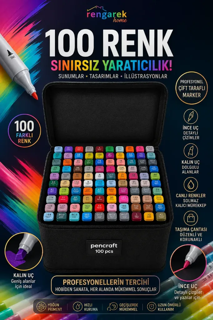 100 Lü Set Çantalı Black Marker Kalem