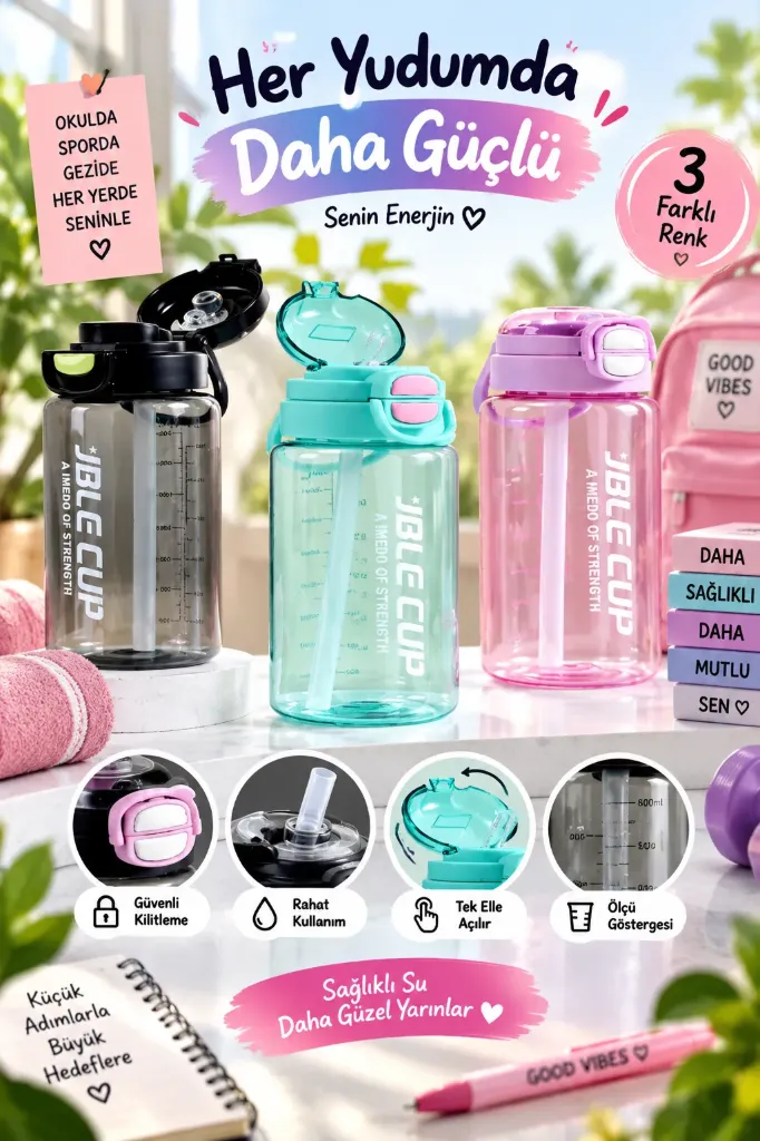 Figürlü Pipetli Spor Matara