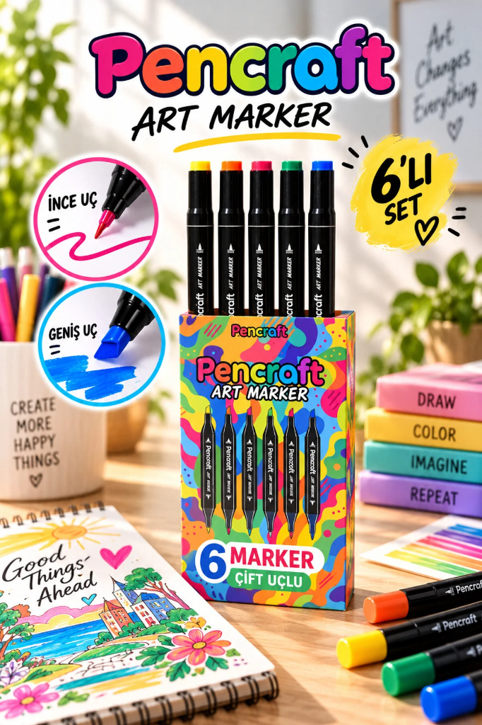 Pencraft Marker Kalem Seti 6 Lı Set Kutulu
