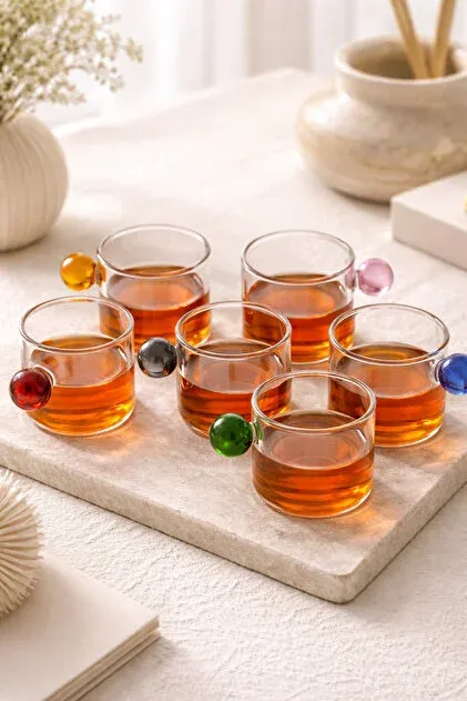 Renkli Boncuk Kulplu Kahve Bardağı 6 Lı Set 100 Ml