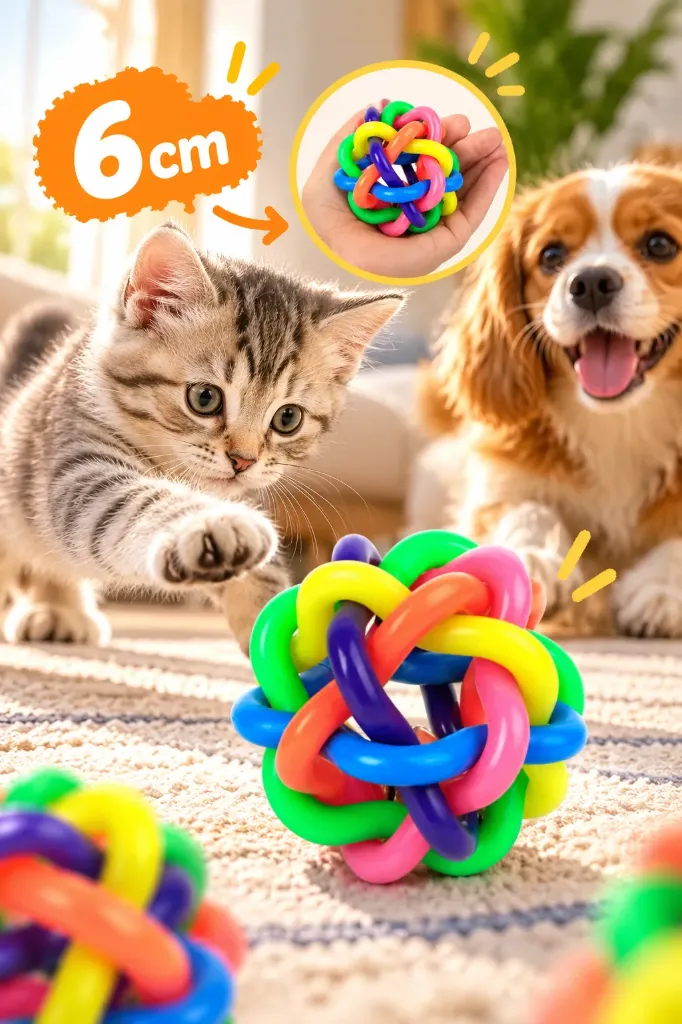 6 Cm Renkli Kedi Köpek Oyun Topu