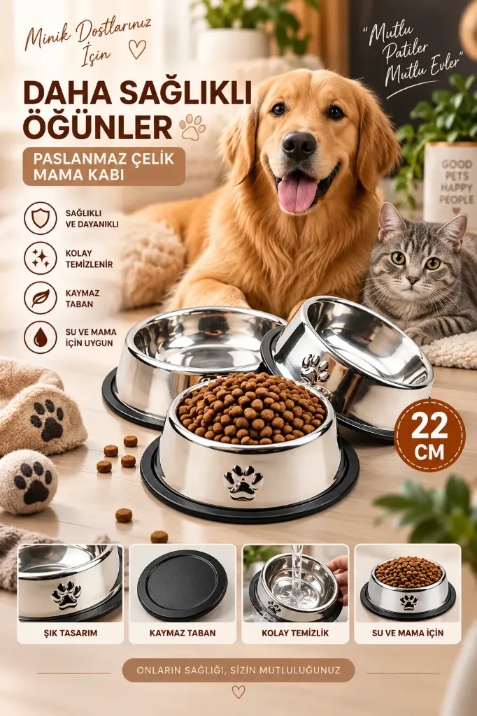 Cat&Dog Steel Food Bowl 22 Cm