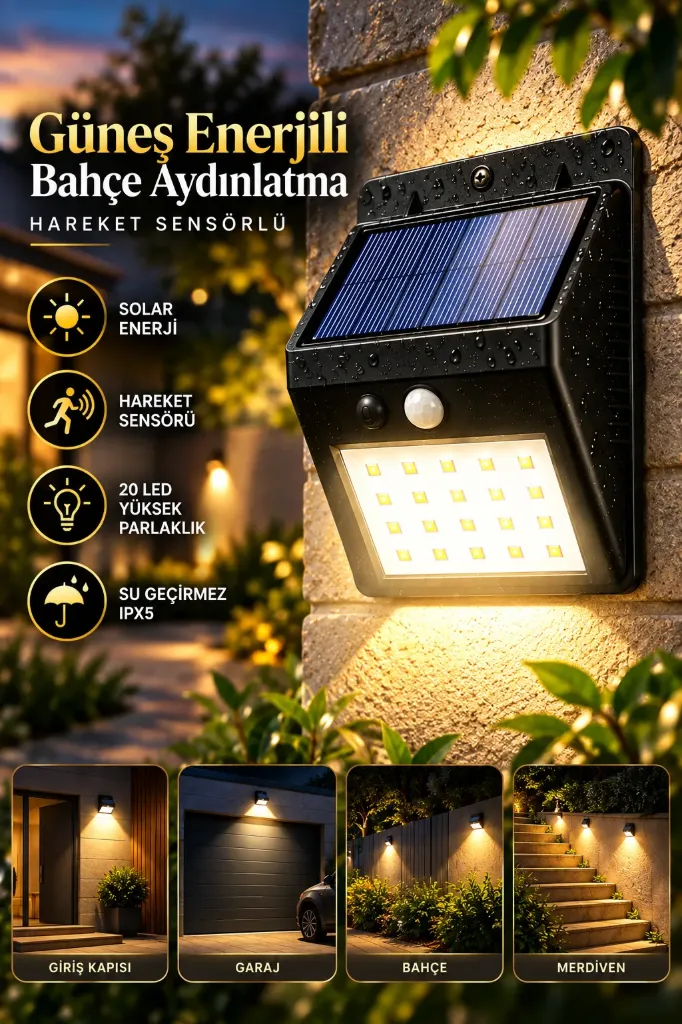 [FBS-58] Hareket Sensörlü 20 Led Solar